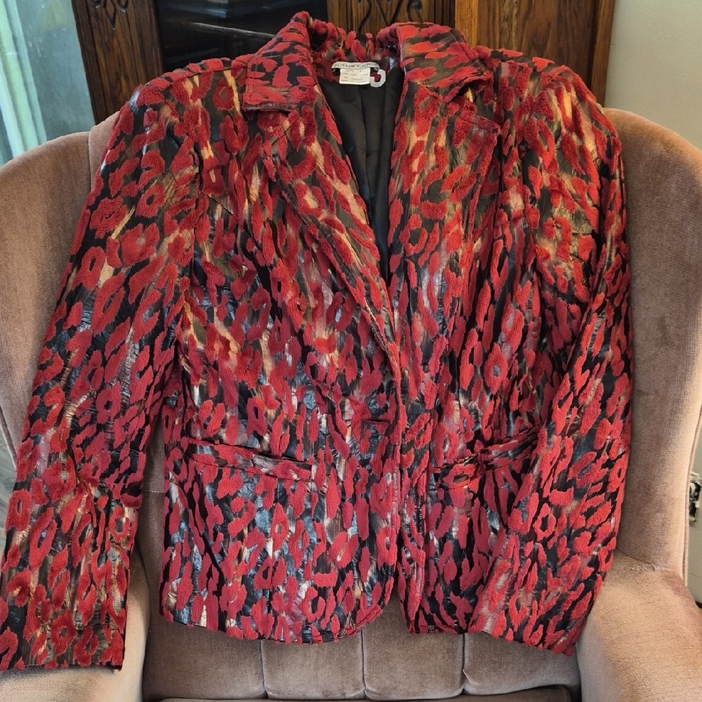 Funky Retro Feel Red Velvet Cheetah Print Jacket. Nanweena